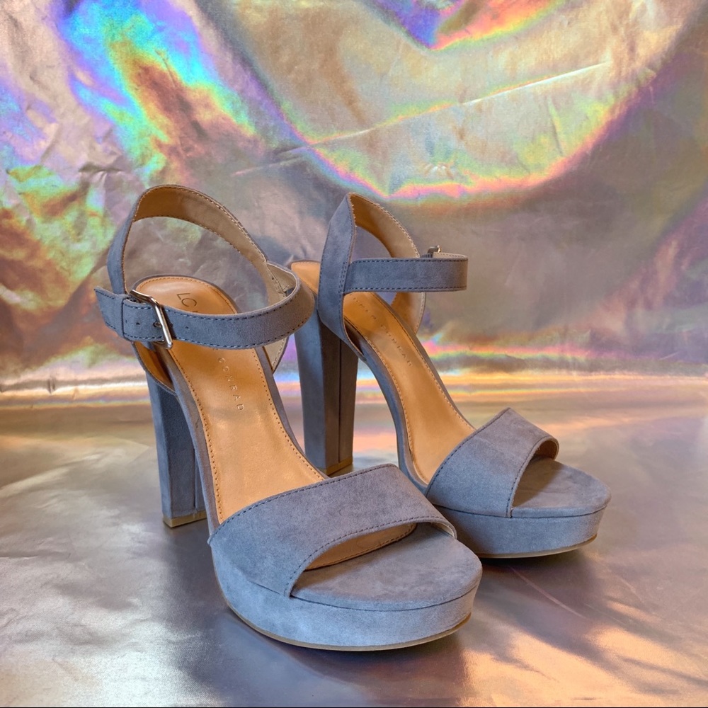 Light Blue Suede Block Heels with Ankle Straps 💎